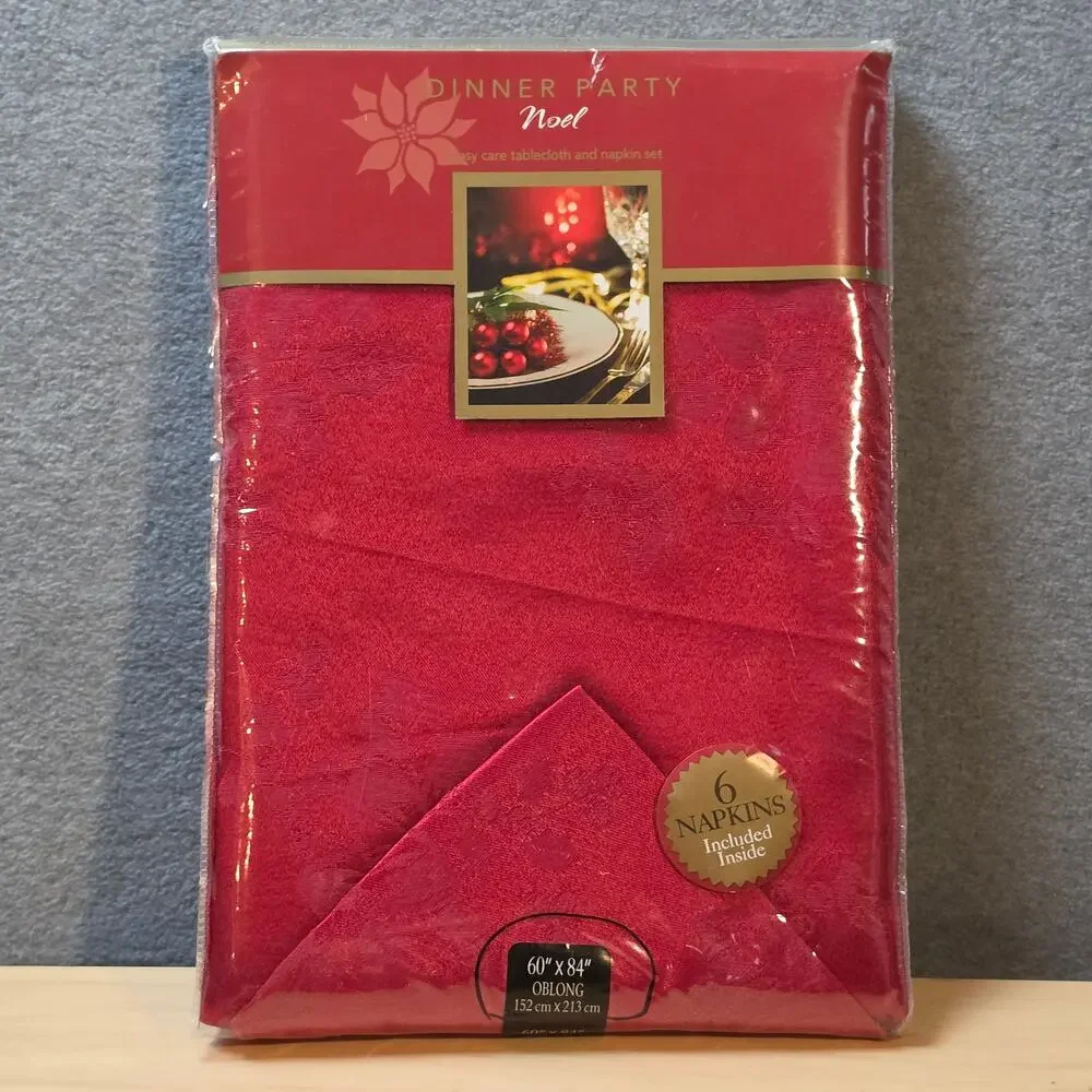 Homewear Dinner Party Noel Christmas Tablecloth Set Red 60x84 Oblong & 6 Napkins